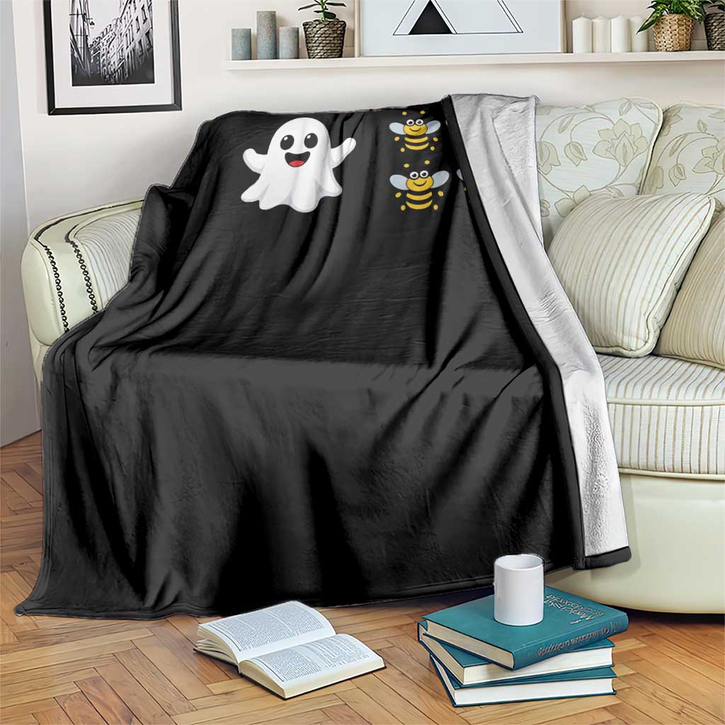 Cute Boo Bees Ghost 4 Bumblebees Funny Pun Throw Blanket Halloween Wordplay Humor