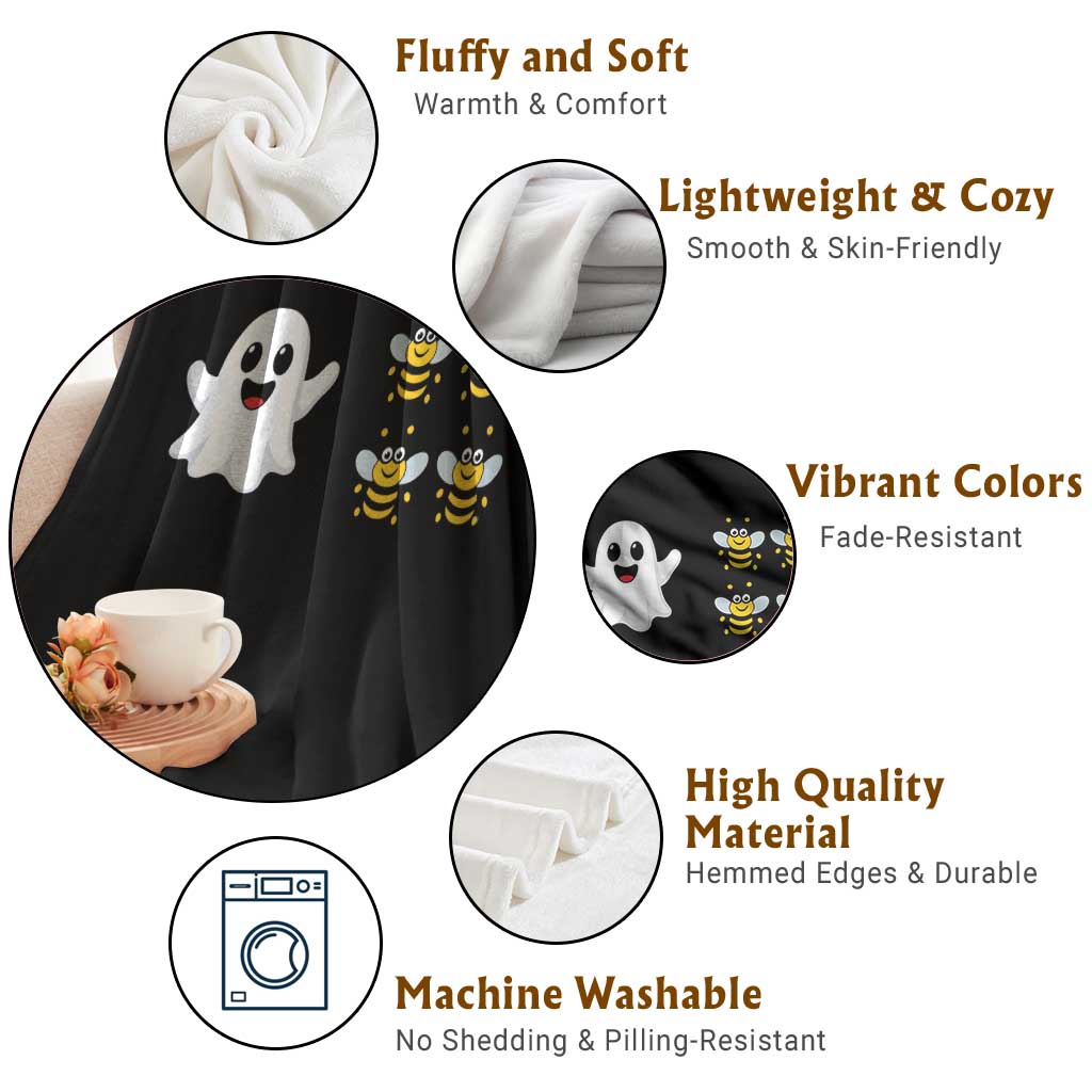 Cute Boo Bees Ghost 4 Bumblebees Funny Pun Throw Blanket Halloween Wordplay Humor
