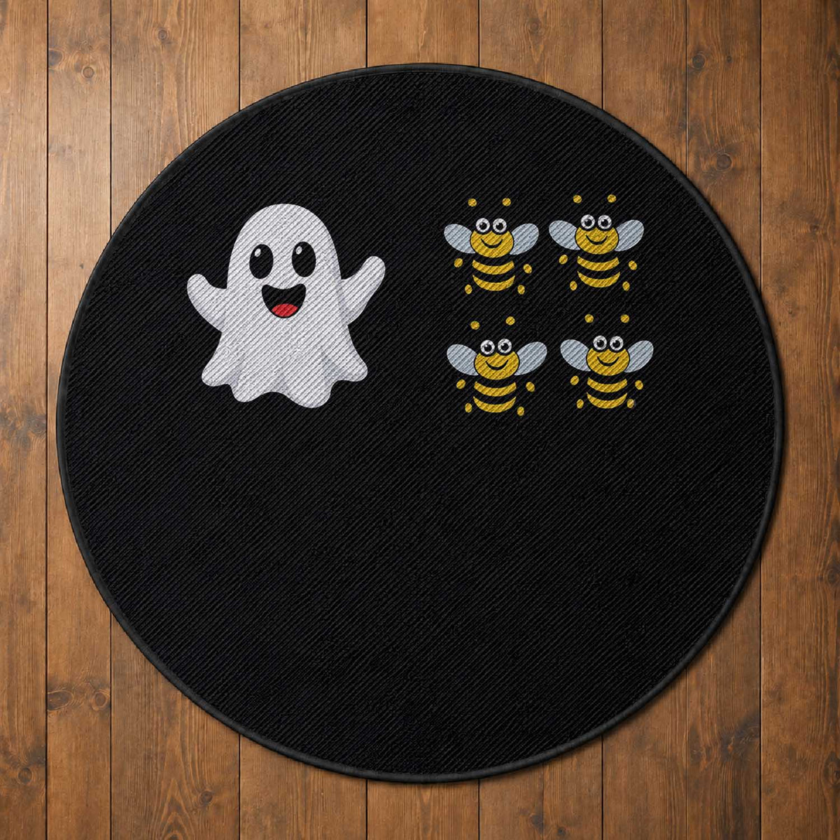 Cute Boo Bees Ghost 4 Bumblebees Funny Pun Round Rug Halloween Wordplay Humor