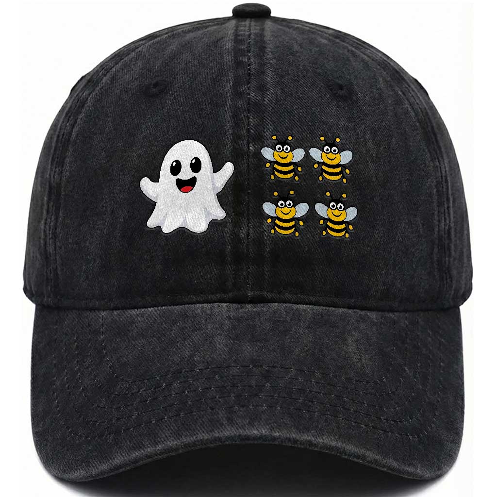 Cute Boo Bees Ghost 4 Bumblebees Funny Pun Washed Cotton Baseball Cap Halloween Wordplay Humor