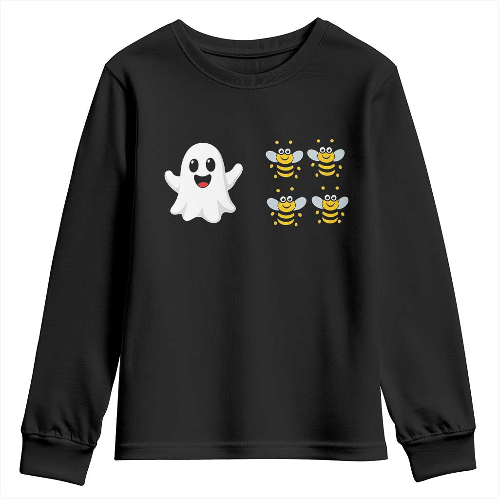 Cute Boo Bees Ghost 4 Bumblebees Funny Pun Youth Sweatshirt Halloween Wordplay Humor