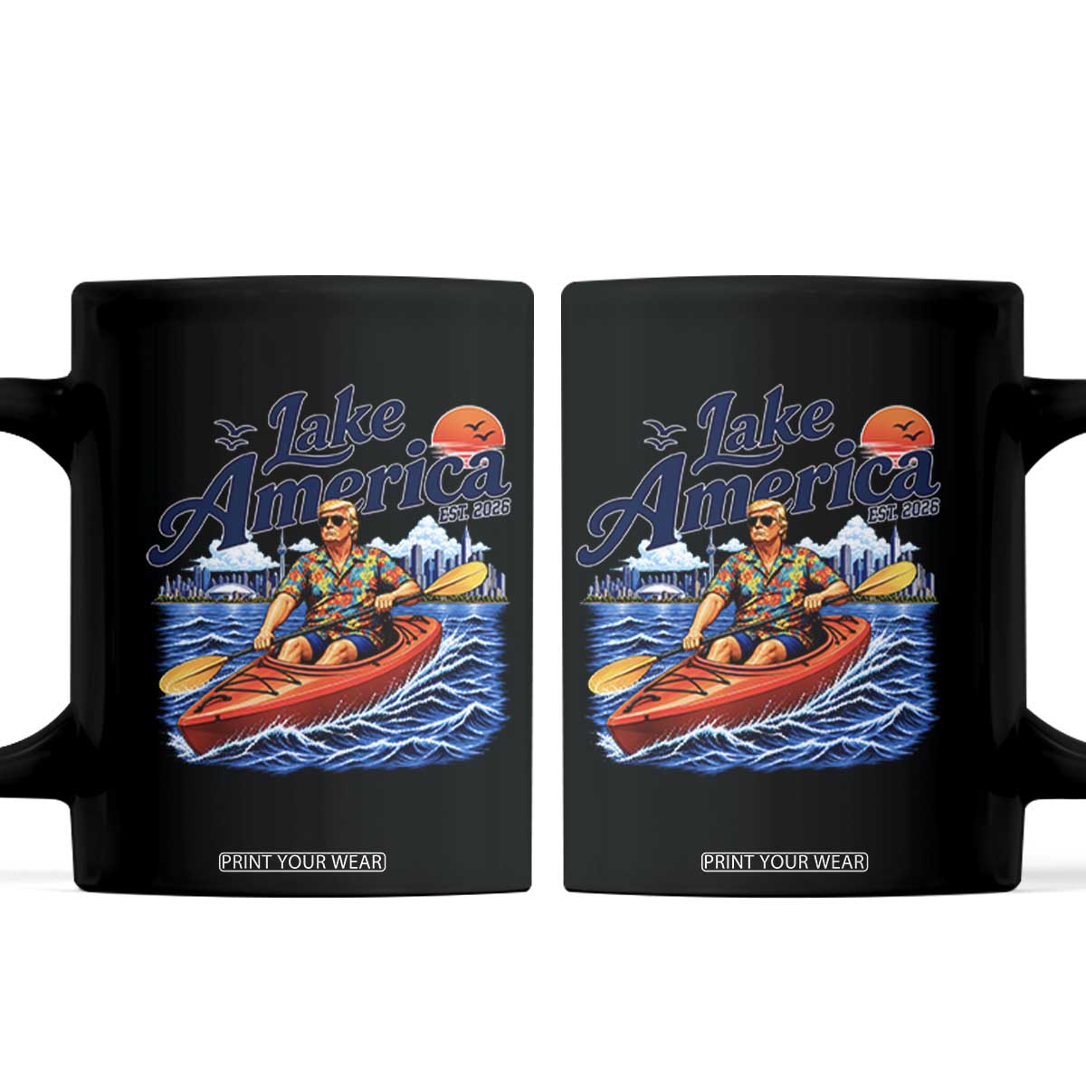 Lake America Est 2026 Orange Man Kayaking Graphic Coffee Mug Kayak Life Outdoor Summer Boating Sunset