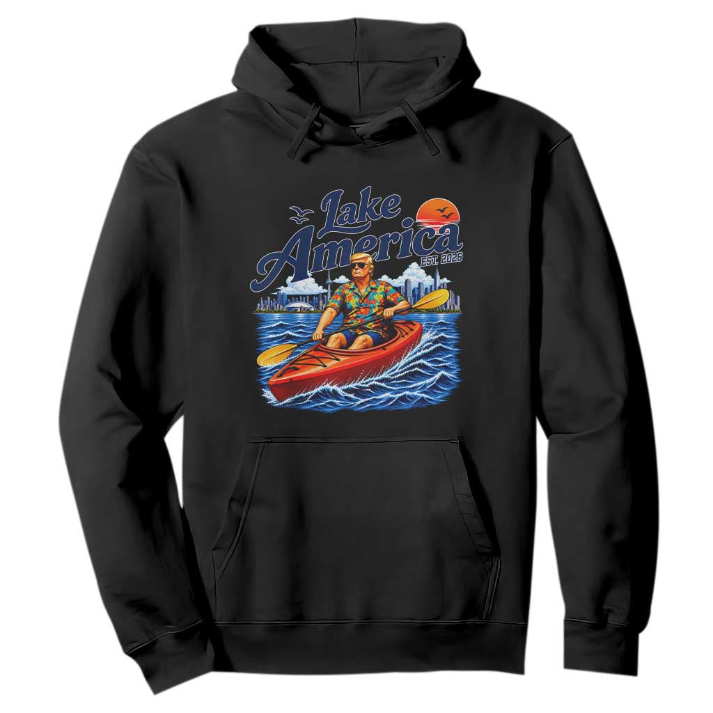Lake America Est 2026 Orange Man Kayaking Graphic Hoodie Kayak Life Outdoor Summer Boating Sunset