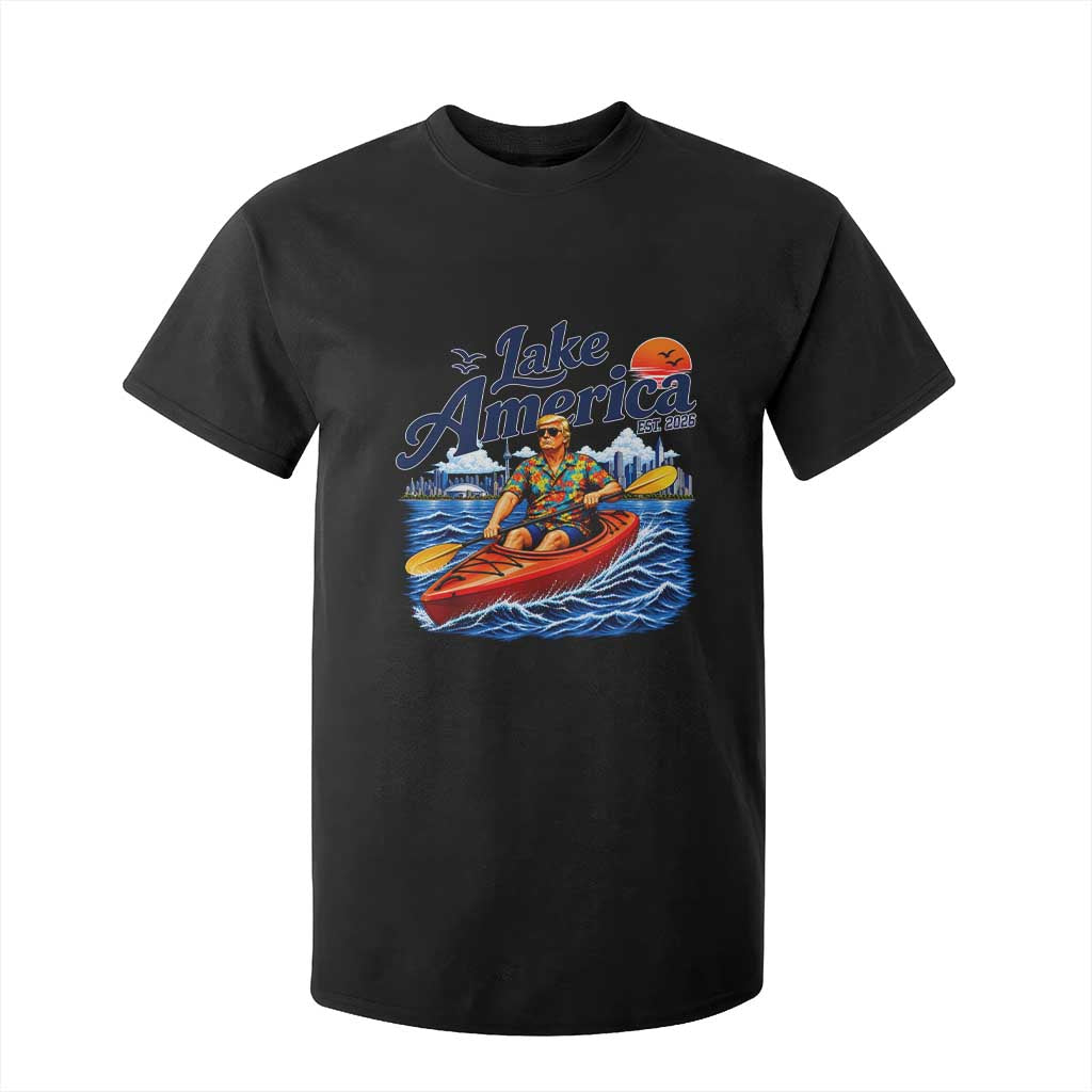 Lake America Est 2026 Orange Man Kayaking Graphic T Shirt For Kid Kayak Life Outdoor Summer Boating Sunset
