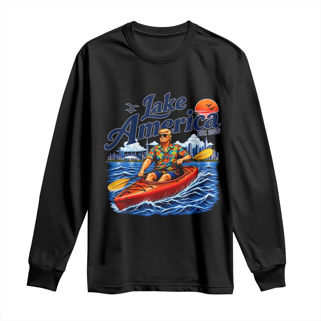 Lake America Est 2026 Orange Man Kayaking Graphic Long Sleeve Shirt Kayak Life Outdoor Summer Boating Sunset