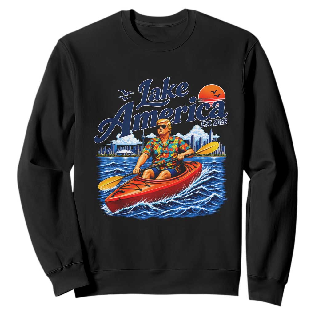 Lake America Est 2026 Orange Man Kayaking Graphic Sweatshirt Kayak Life Outdoor Summer Boating Sunset