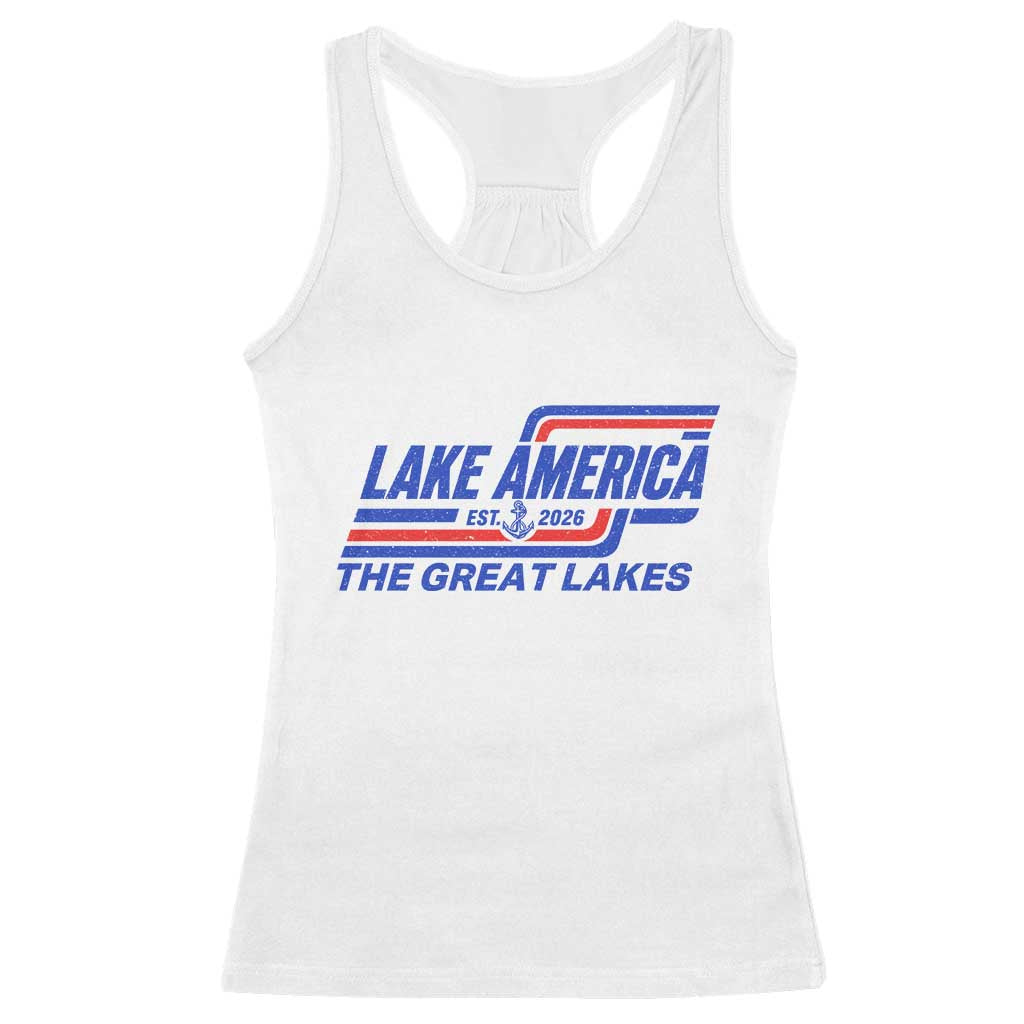 Lake America Est 2026 Retro Racing Stripes Patriotic Racerback Tank Top Great Lakes Nautical Graphic