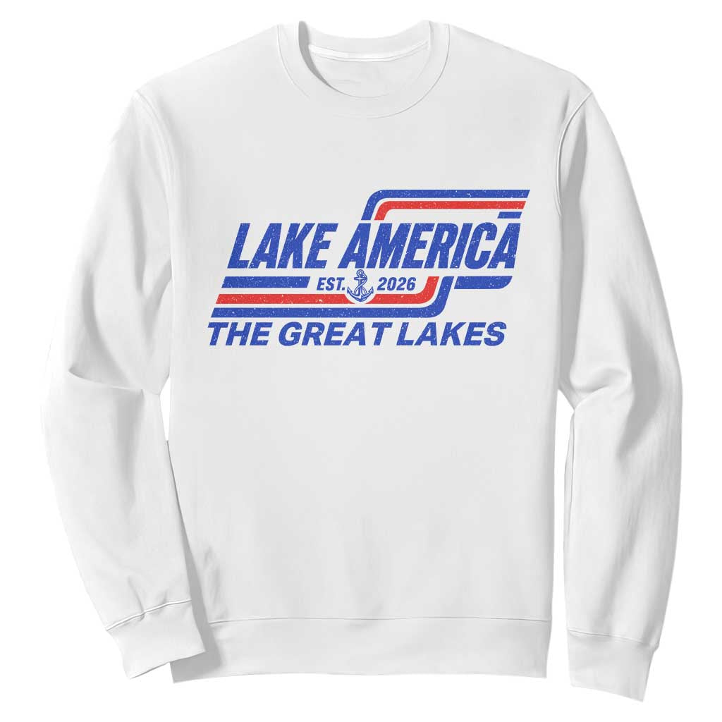 Lake America Est 2026 Retro Racing Stripes Patriotic Sweatshirt Great Lakes Nautical Graphic