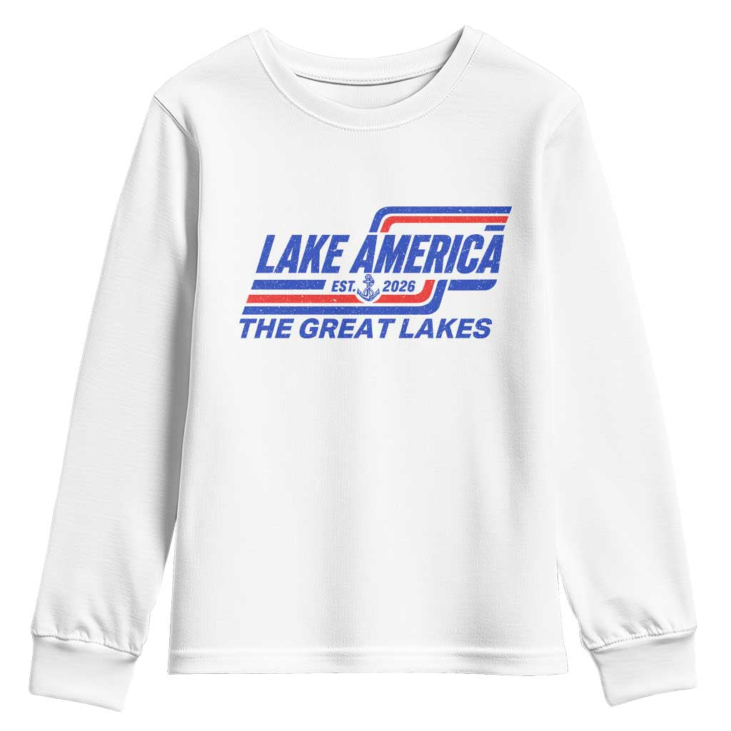 Lake America Est 2026 Retro Racing Stripes Patriotic Youth Sweatshirt Great Lakes Nautical Graphic