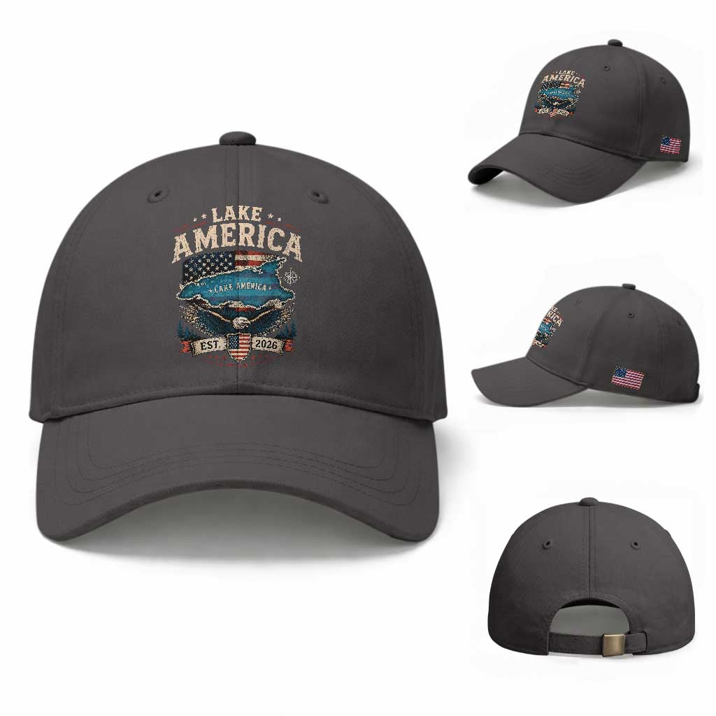 Lake America Est 2026 American Flag Eagle Baseball Cap Map Great Lakes Pride