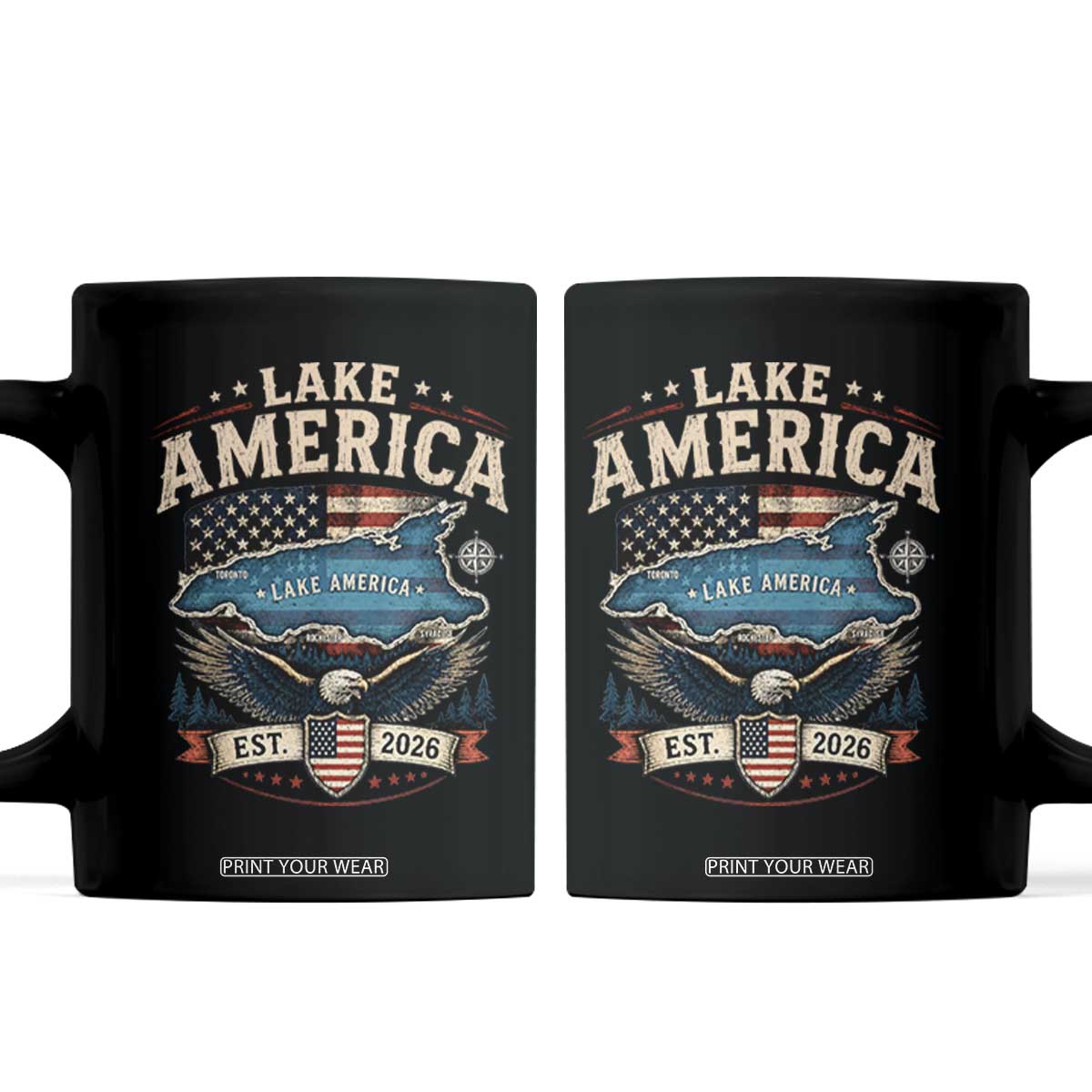 Lake America Est 2026 American Flag Eagle Coffee Mug Map Great Lakes Pride