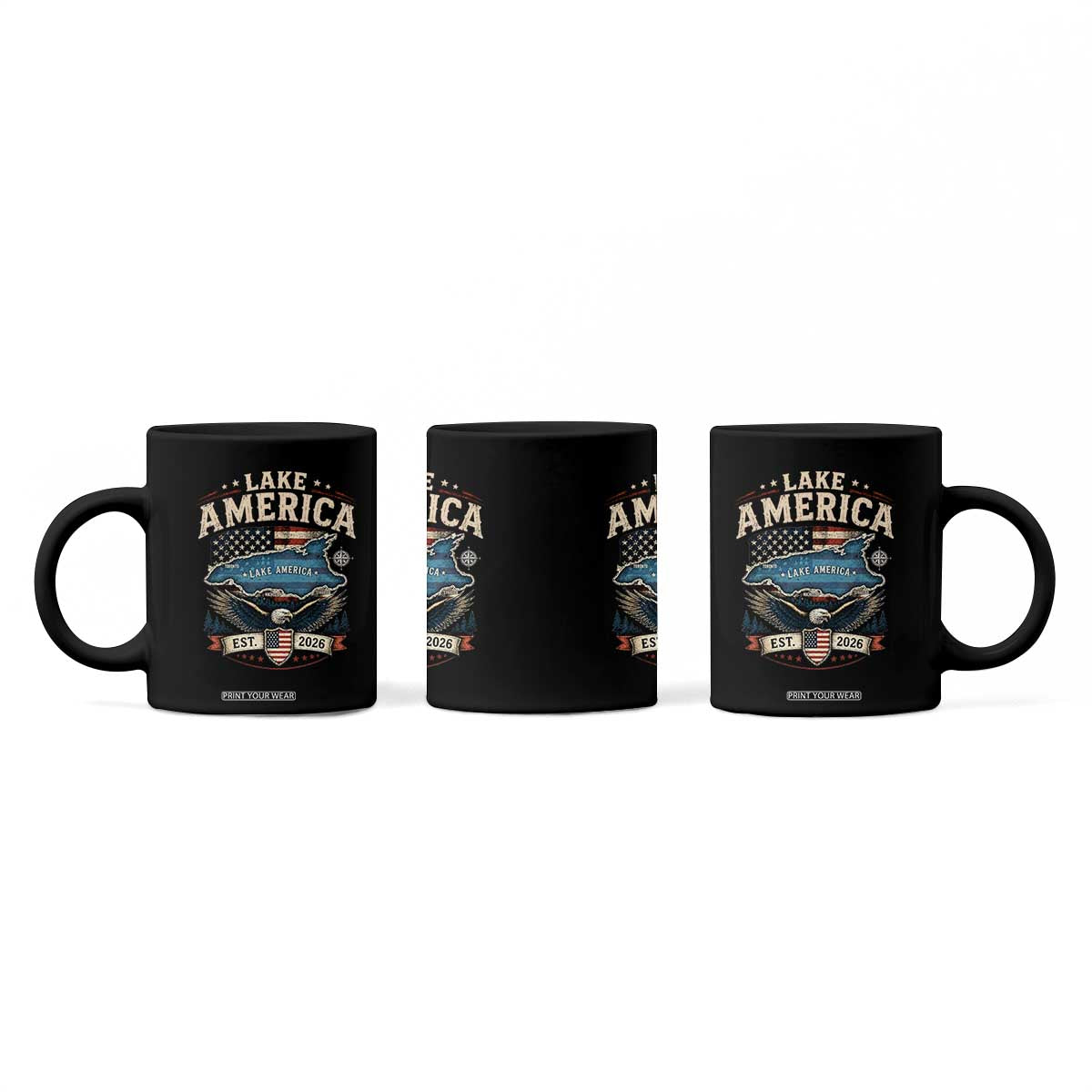 Lake America Est 2026 American Flag Eagle Coffee Mug Map Great Lakes Pride