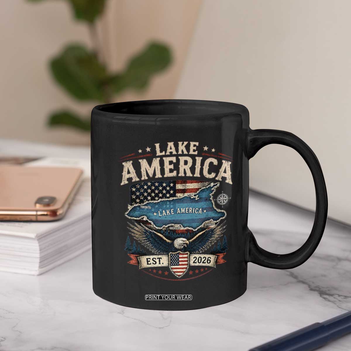 Lake America Est 2026 American Flag Eagle Coffee Mug Map Great Lakes Pride