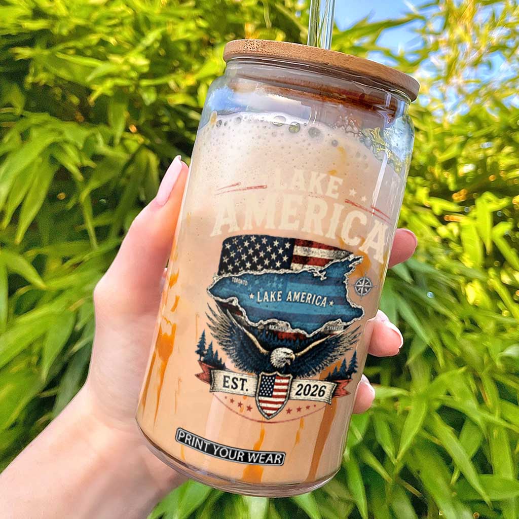 Lake America Est 2026 American Flag Eagle Glass Can Map Great Lakes Pride
