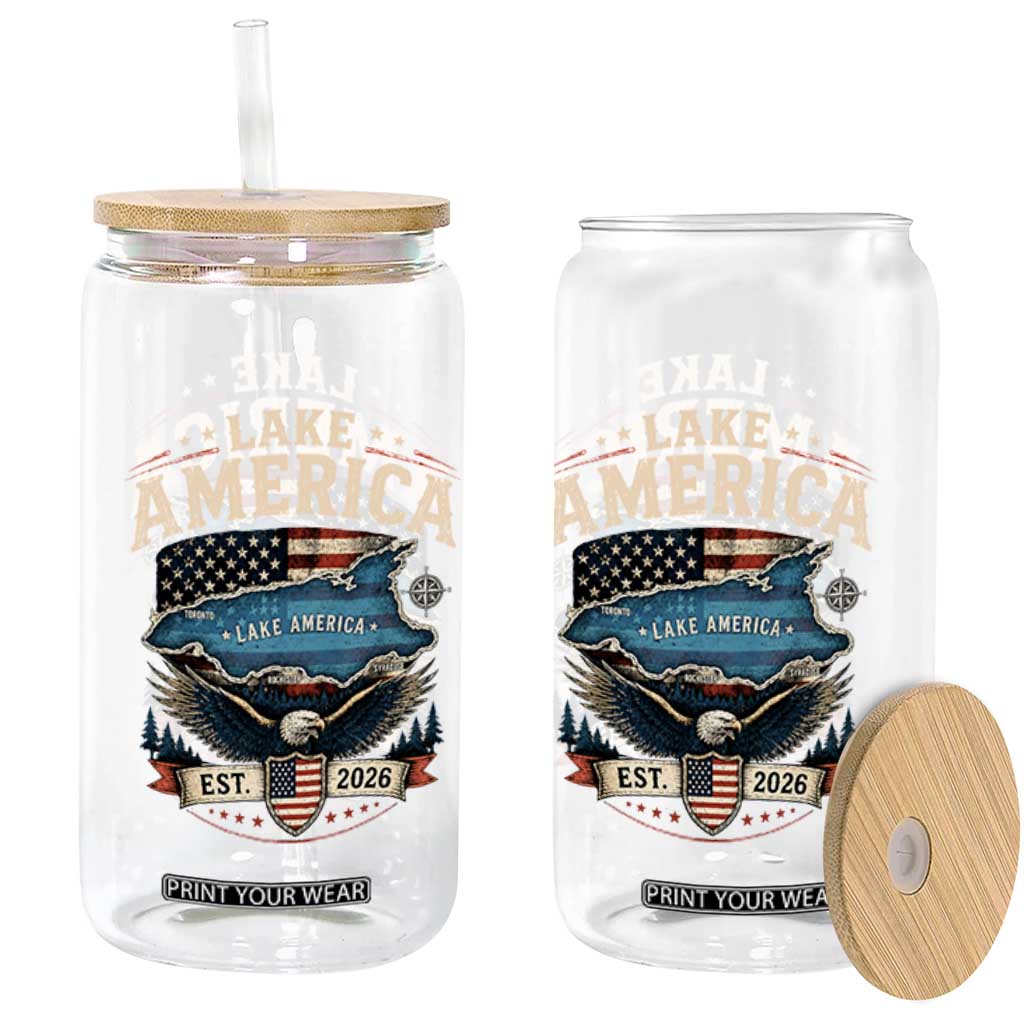 Lake America Est 2026 American Flag Eagle Glass Can Map Great Lakes Pride