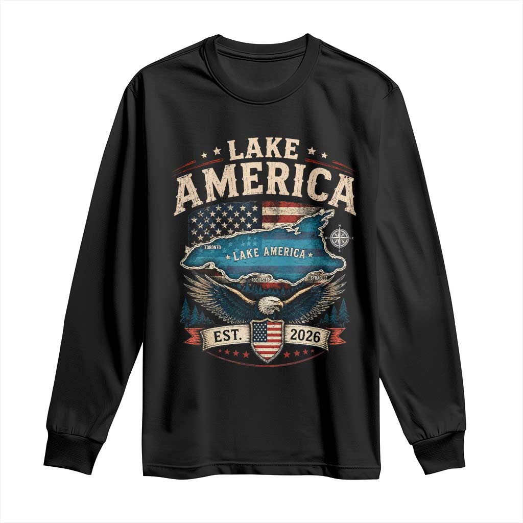 Lake America Est 2026 American Flag Eagle Long Sleeve Shirt Map Great Lakes Pride