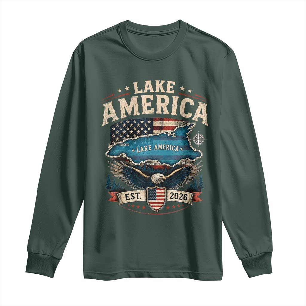 Lake America Est 2026 American Flag Eagle Long Sleeve Shirt Map Great Lakes Pride