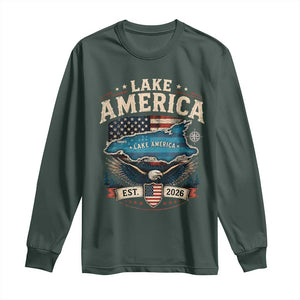 Lake America Est 2026 American Flag Eagle Long Sleeve Shirt Map Great Lakes Pride