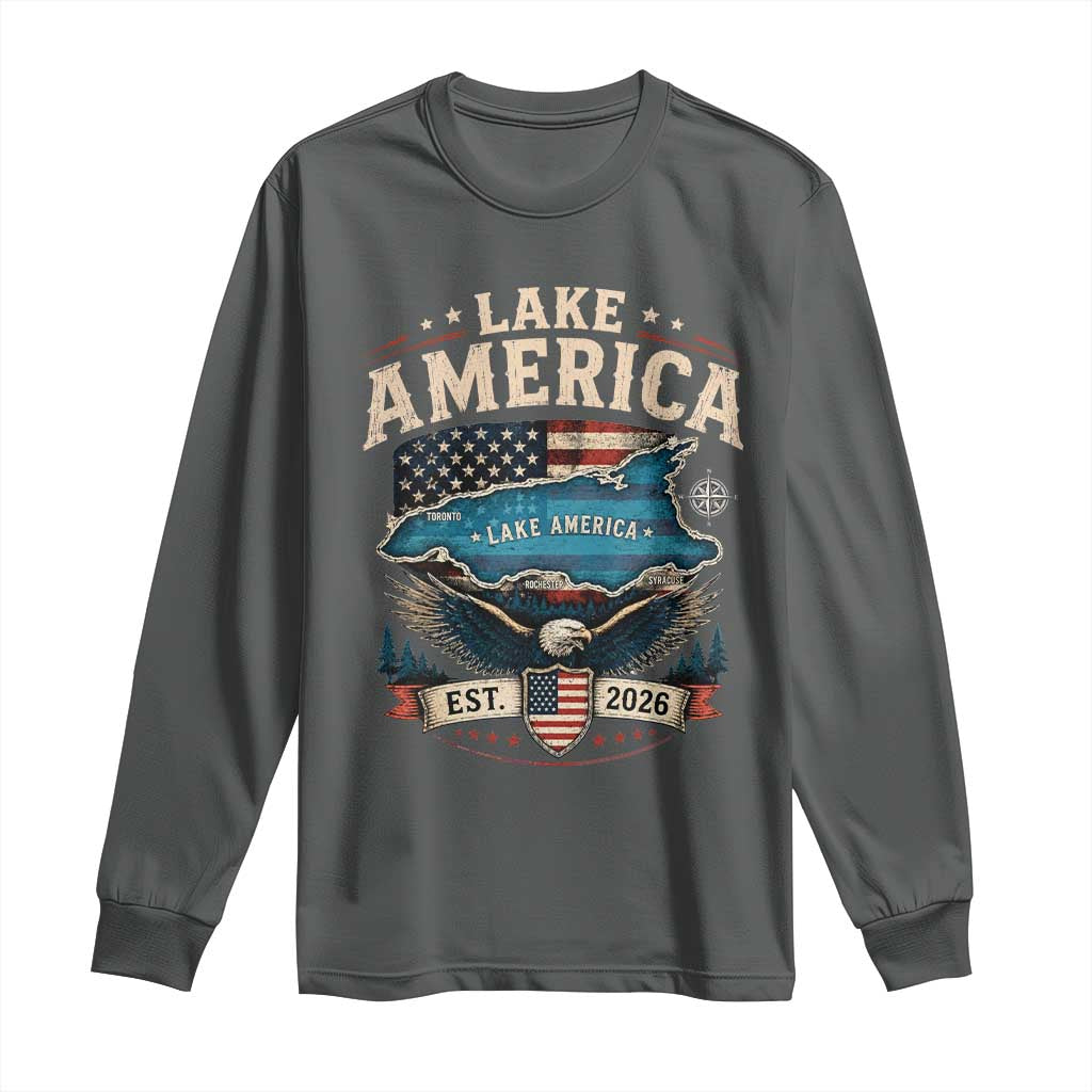 Lake America Est 2026 American Flag Eagle Long Sleeve Shirt Map Great Lakes Pride