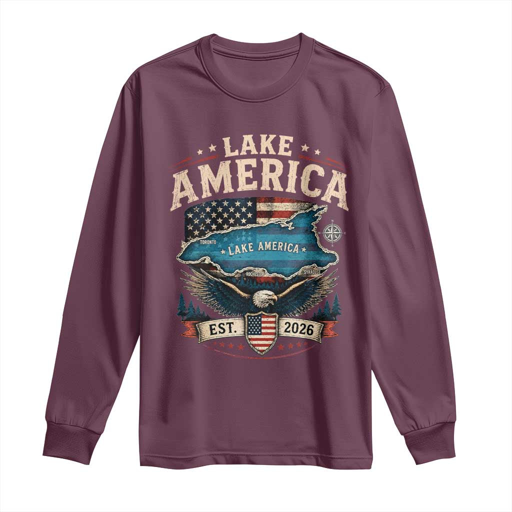 Lake America Est 2026 American Flag Eagle Long Sleeve Shirt Map Great Lakes Pride