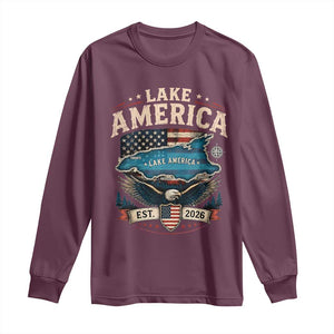 Lake America Est 2026 American Flag Eagle Long Sleeve Shirt Map Great Lakes Pride