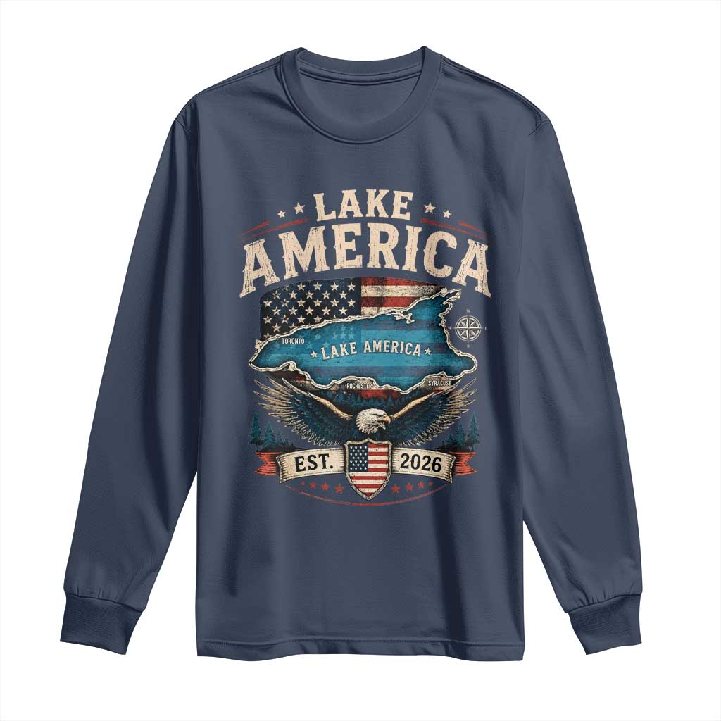 Lake America Est 2026 American Flag Eagle Long Sleeve Shirt Map Great Lakes Pride