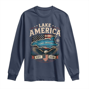 Lake America Est 2026 American Flag Eagle Long Sleeve Shirt Map Great Lakes Pride