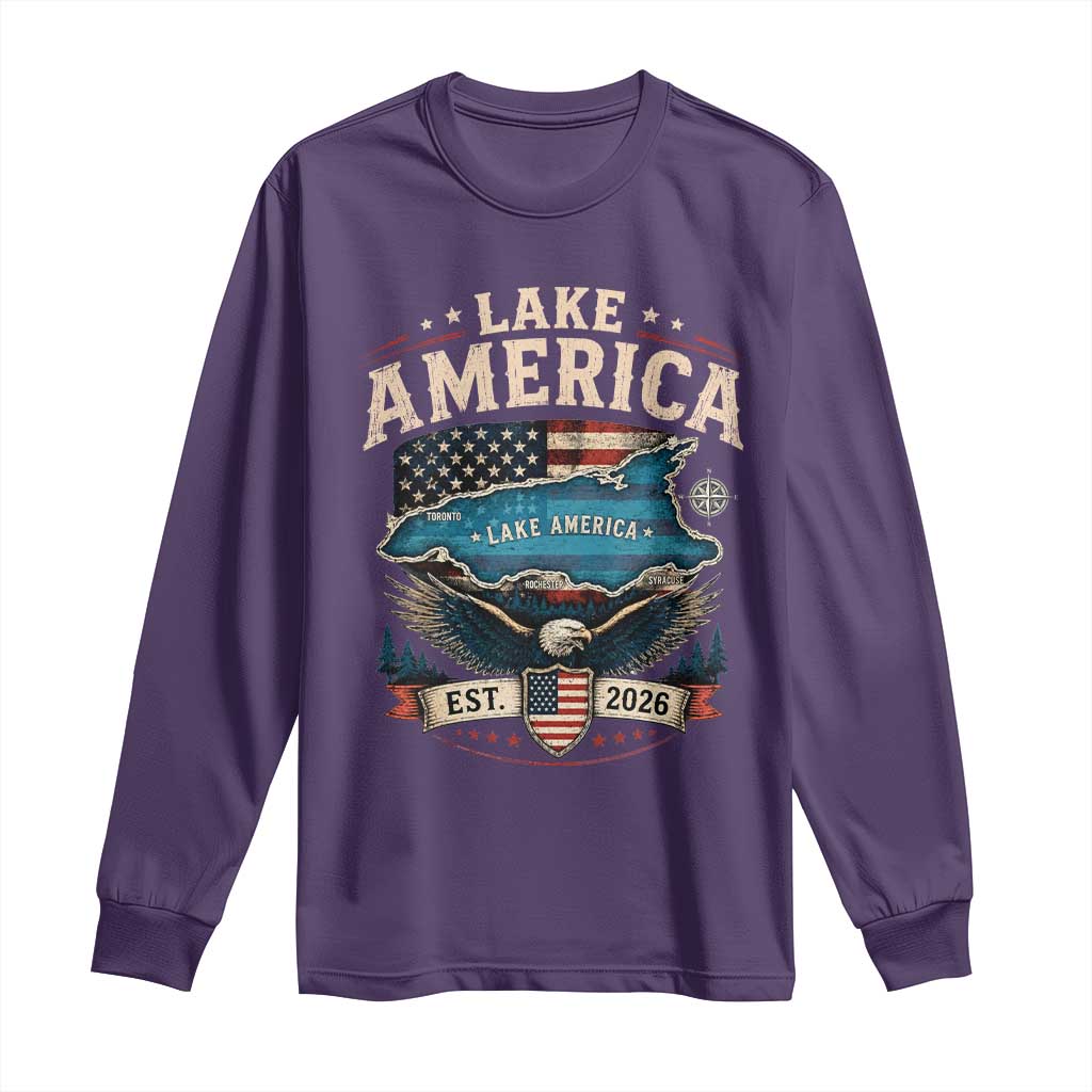 Lake America Est 2026 American Flag Eagle Long Sleeve Shirt Map Great Lakes Pride