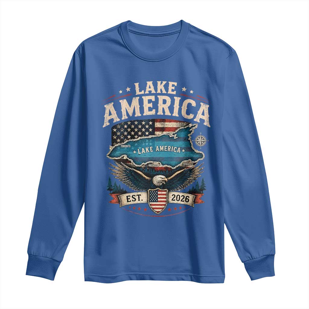 Lake America Est 2026 American Flag Eagle Long Sleeve Shirt Map Great Lakes Pride