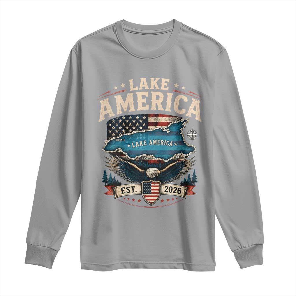 Lake America Est 2026 American Flag Eagle Long Sleeve Shirt Map Great Lakes Pride