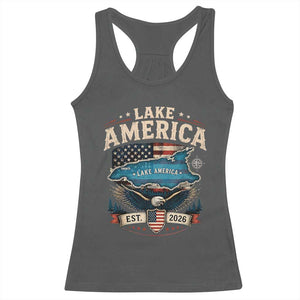 Lake America Est 2026 American Flag Eagle Racerback Tank Top Map Great Lakes Pride