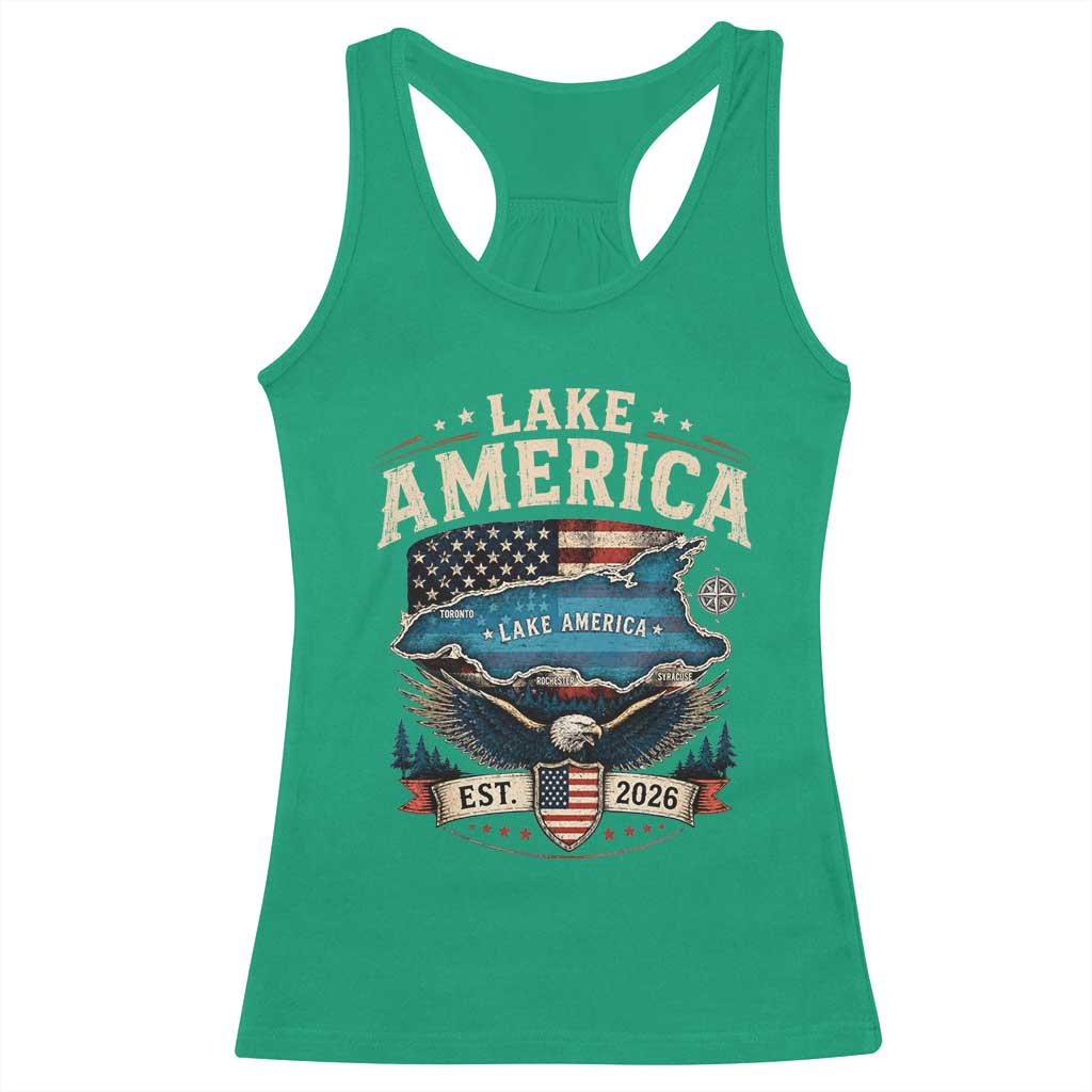 Lake America Est 2026 American Flag Eagle Racerback Tank Top Map Great Lakes Pride