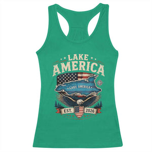 Lake America Est 2026 American Flag Eagle Racerback Tank Top Map Great Lakes Pride
