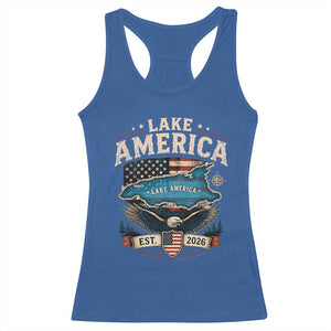 Lake America Est 2026 American Flag Eagle Racerback Tank Top Map Great Lakes Pride