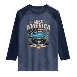 Lake America Est 2026 American Flag Eagle Raglan Shirt Map Great Lakes Pride