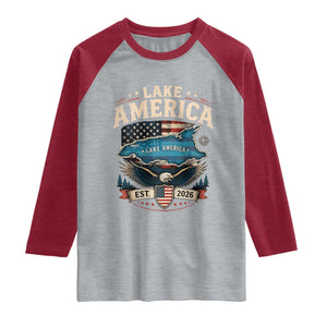 Lake America Est 2026 American Flag Eagle Raglan Shirt Map Great Lakes Pride