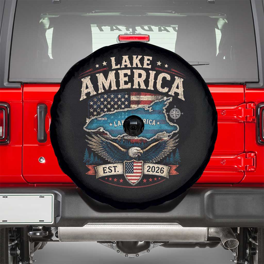 Lake America Est 2026 American Flag Eagle Spare Tire Cover Map Great Lakes Pride
