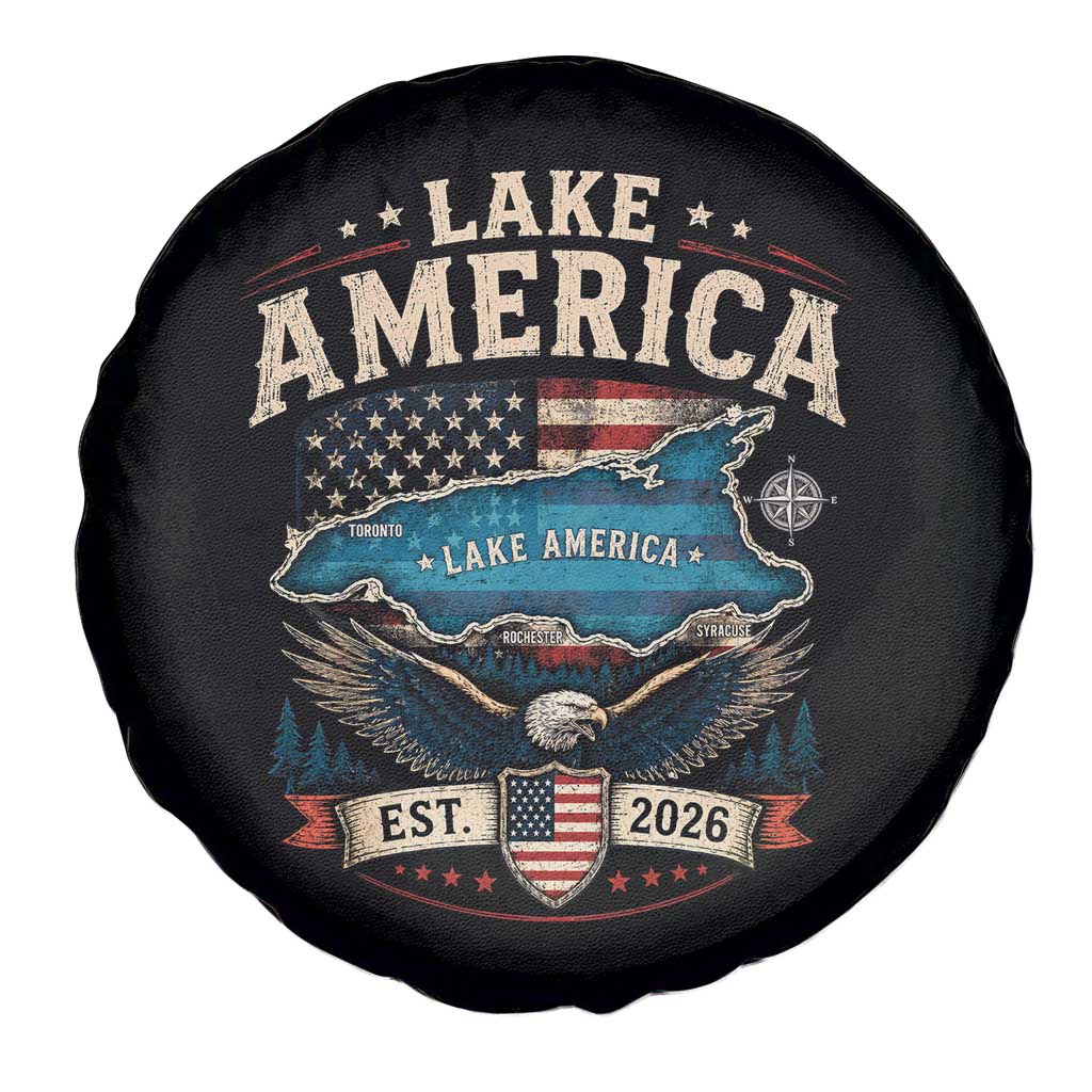 Lake America Est 2026 American Flag Eagle Spare Tire Cover Map Great Lakes Pride