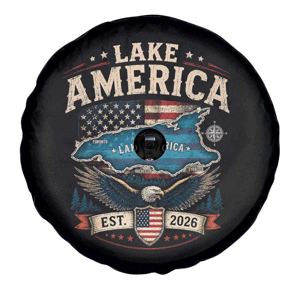 Lake America Est 2026 American Flag Eagle Spare Tire Cover Map Great Lakes Pride