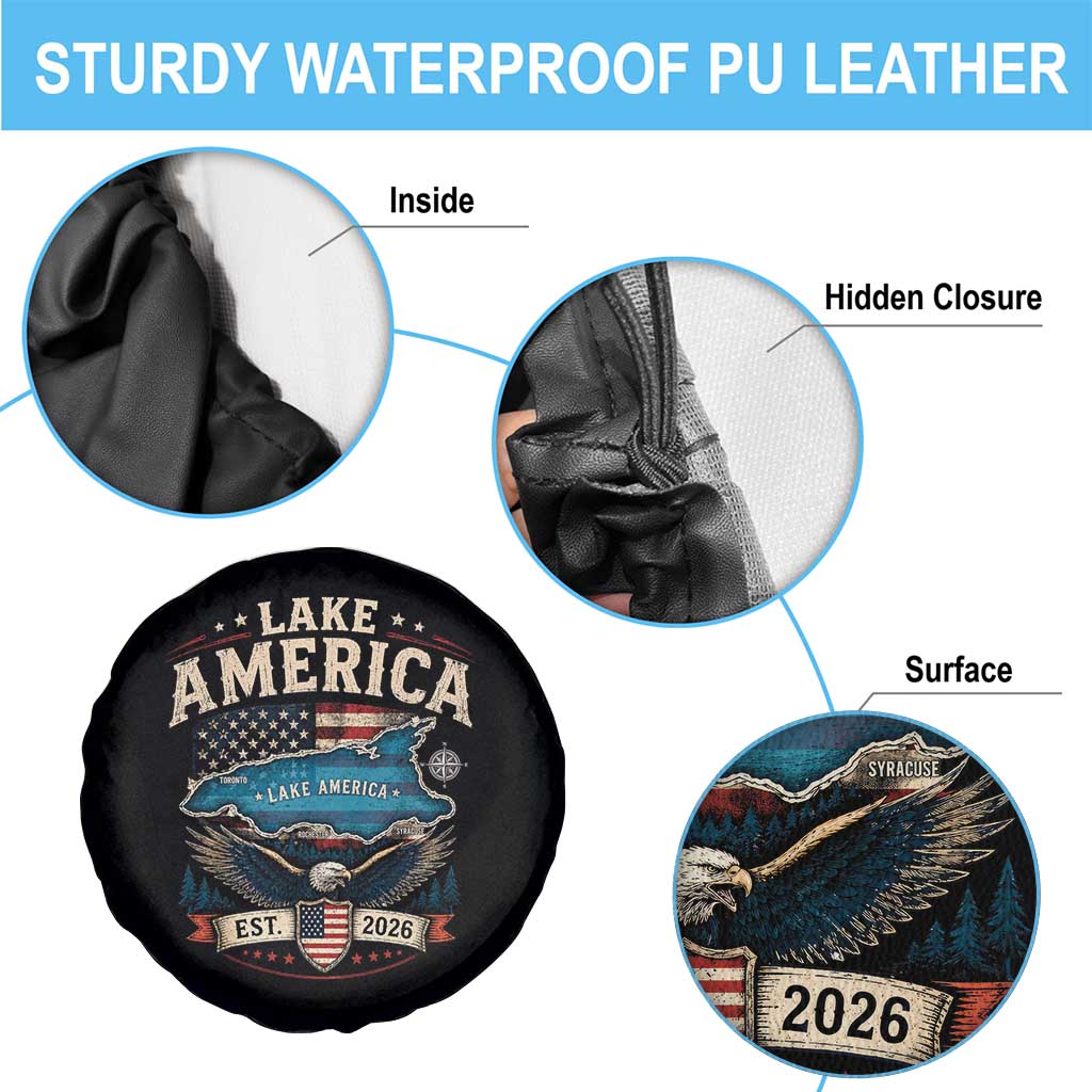 Lake America Est 2026 American Flag Eagle Spare Tire Cover Map Great Lakes Pride