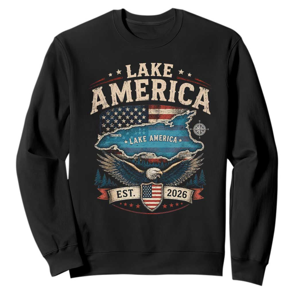Lake America Est 2026 American Flag Eagle Sweatshirt Map Great Lakes Pride
