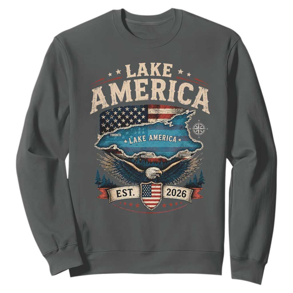 Lake America Est 2026 American Flag Eagle Sweatshirt Map Great Lakes Pride