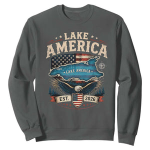 Lake America Est 2026 American Flag Eagle Sweatshirt Map Great Lakes Pride