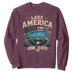 Lake America Est 2026 American Flag Eagle Sweatshirt Map Great Lakes Pride