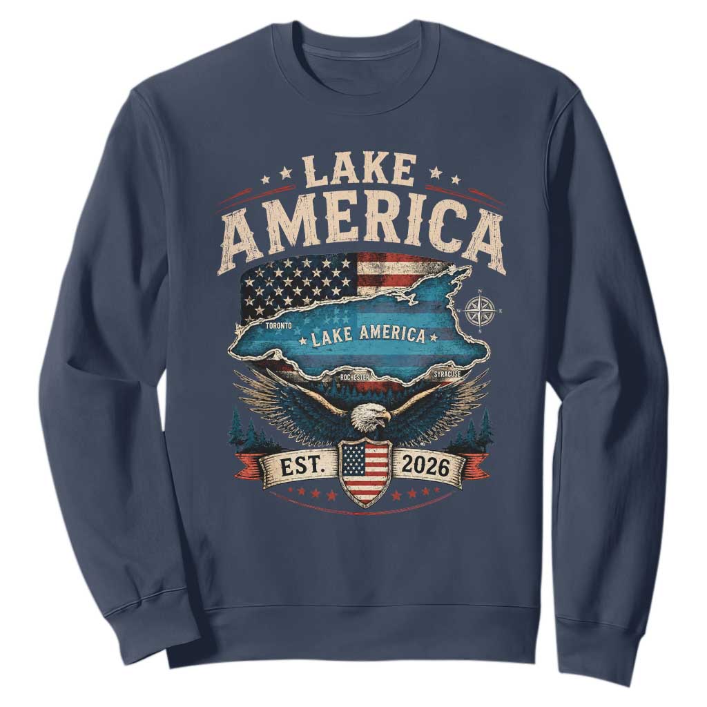 Lake America Est 2026 American Flag Eagle Sweatshirt Map Great Lakes Pride