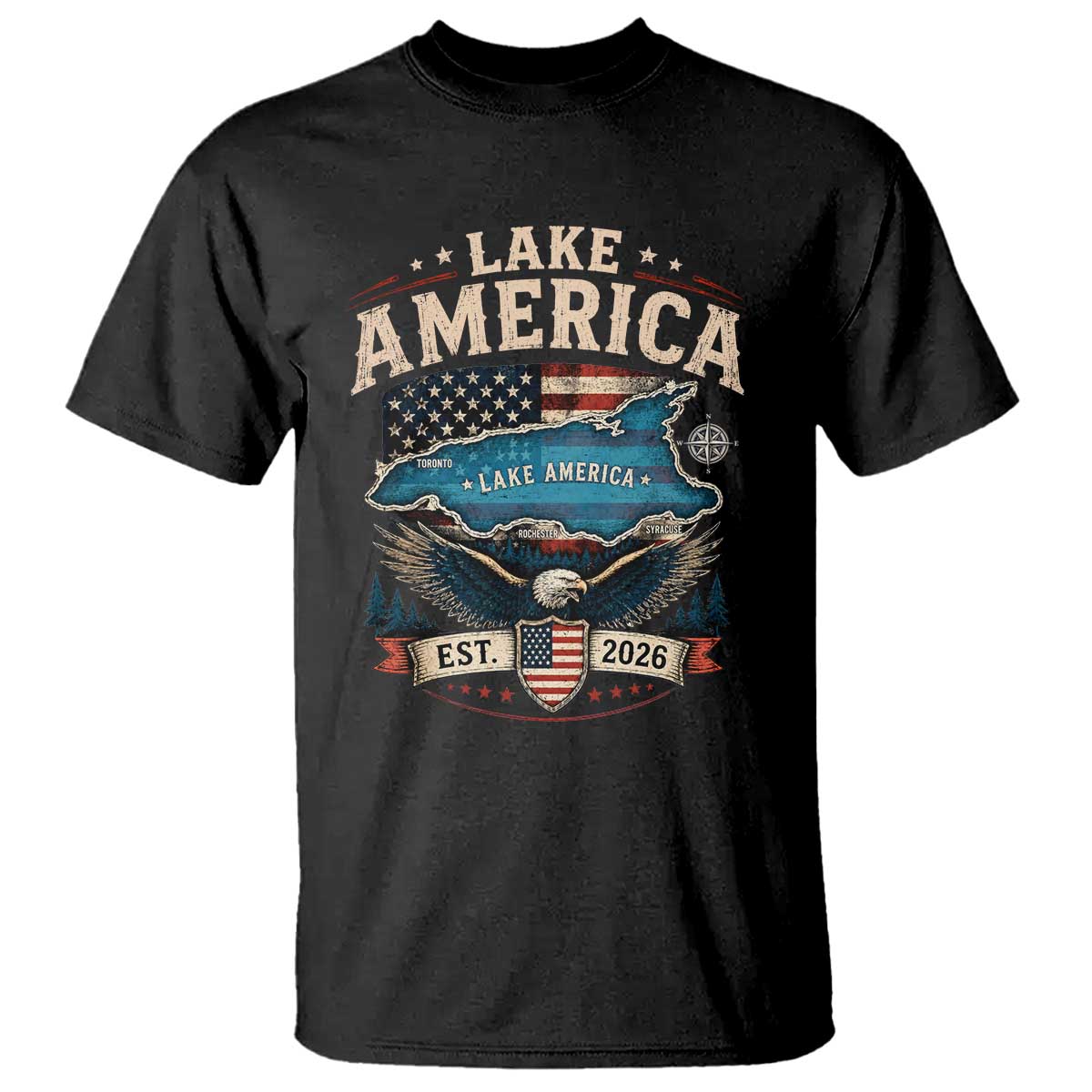 Lake America Est 2026 American Flag Eagle T Shirt Map Great Lakes Pride