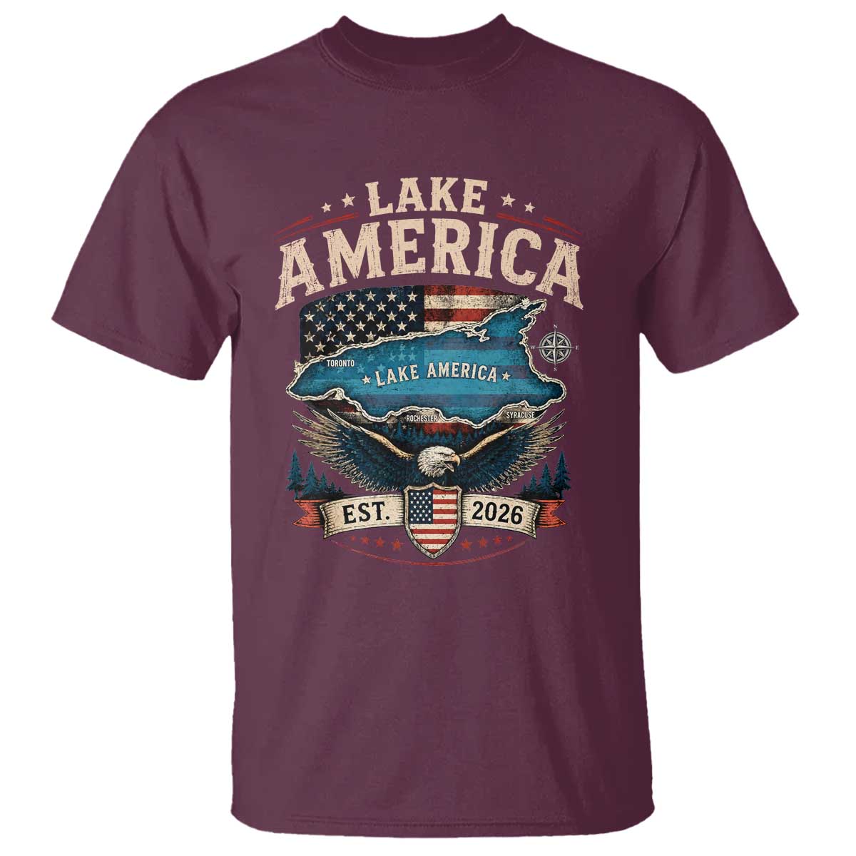 Lake America Est 2026 American Flag Eagle T Shirt Map Great Lakes Pride