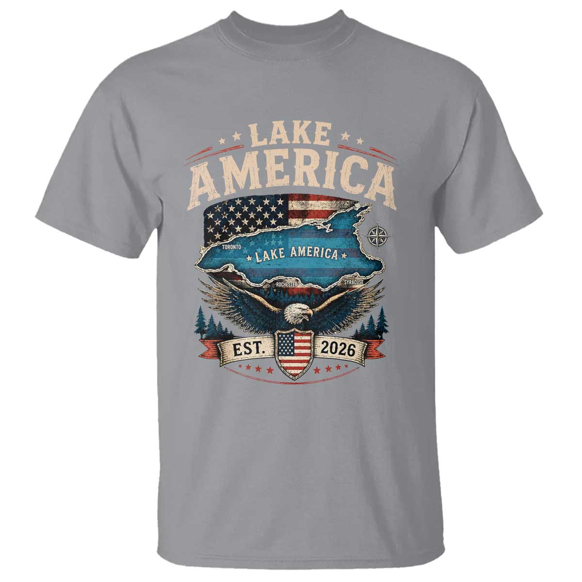 Lake America Est 2026 American Flag Eagle T Shirt Map Great Lakes Pride