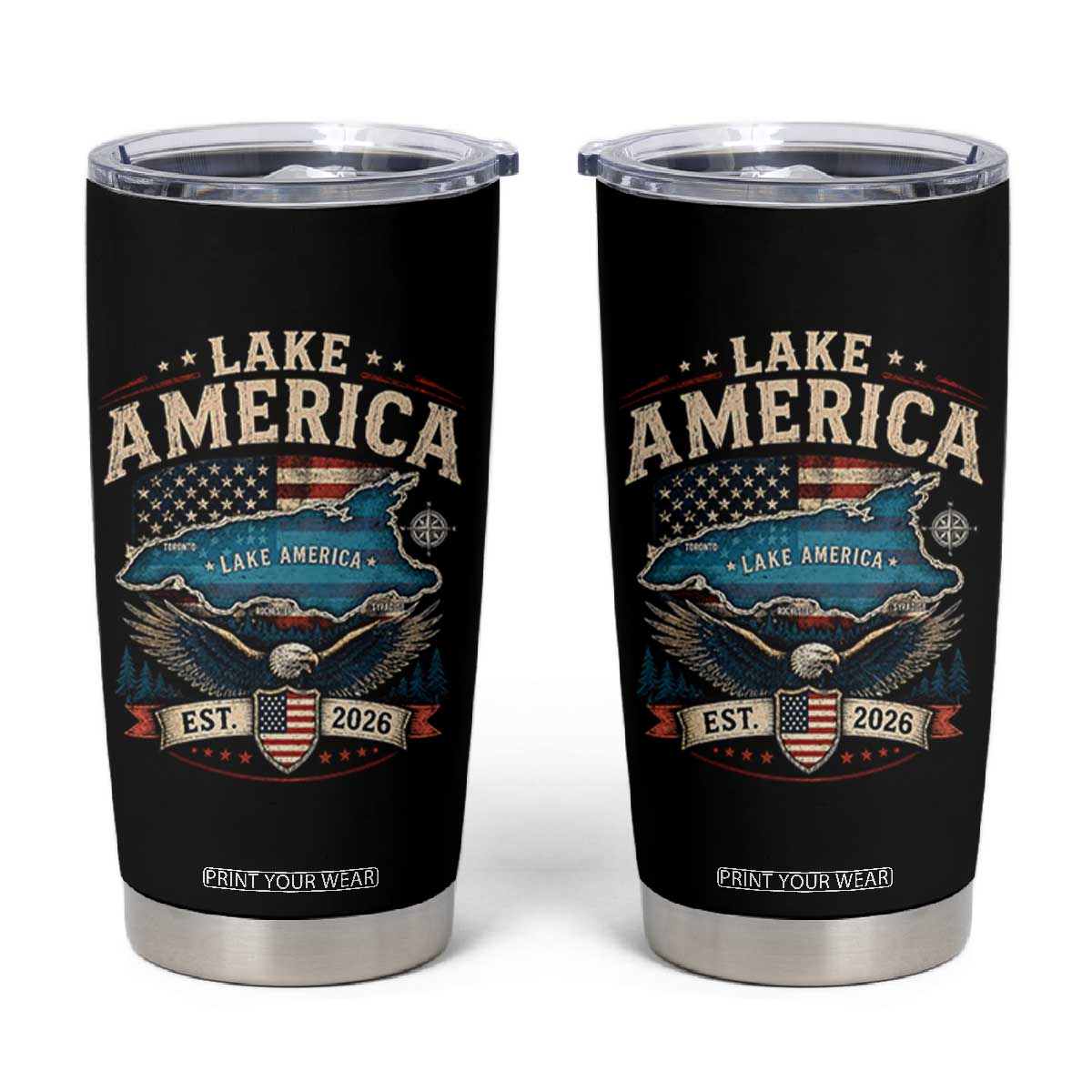 Lake America Est 2026 American Flag Eagle Tumbler Cup Map Great Lakes Pride