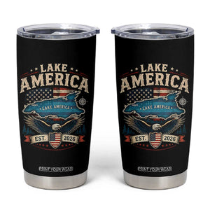 Lake America Est 2026 American Flag Eagle Tumbler Cup Map Great Lakes Pride
